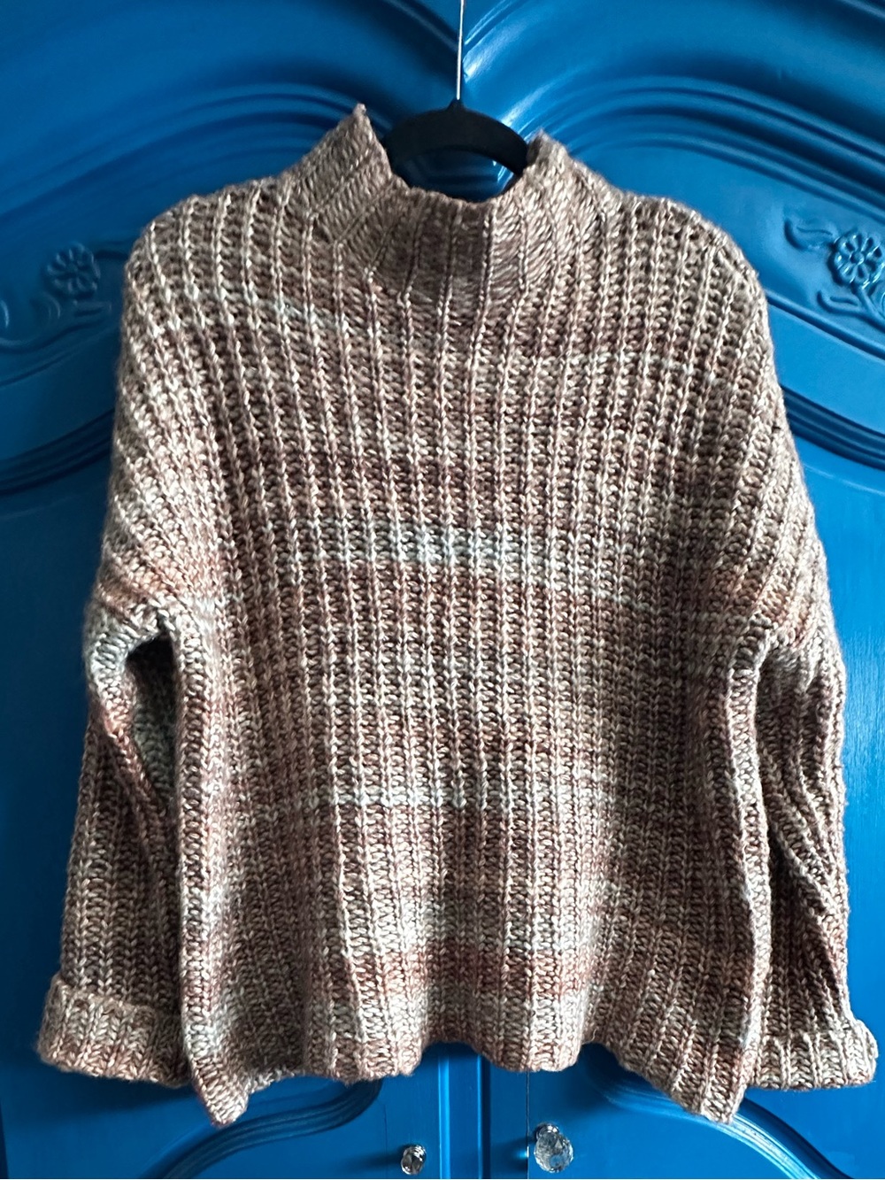 Relaxed Funnel Neck Sweater in Taupe Mix
